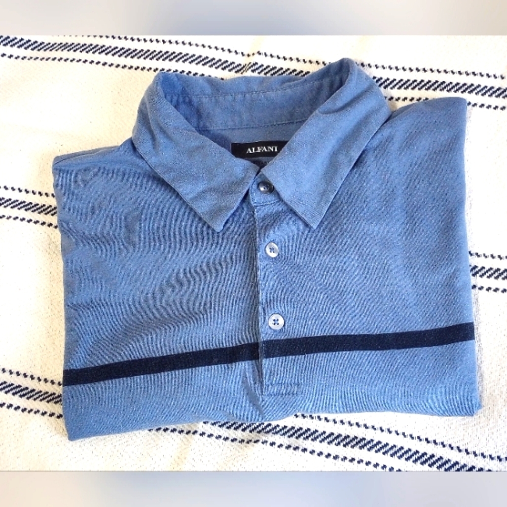 Alfani Men's Polo Shirt in Blue with Black Stripe